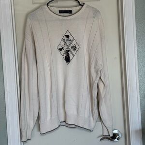 Vintage Pinnacle 100% Cotton Cream Golf Sweater with Embroidered Design Size L